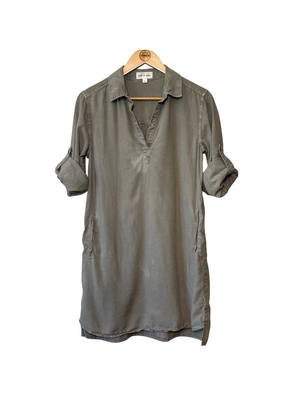 Cloth & Stone Blaire Shirt Dress Tunic Roll Tab Anthropologie 100% Tencel Small